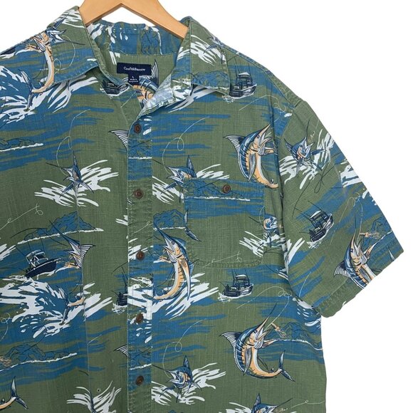 Croft & Barrow Hawaiian Shirt Marlin Fishing Short Sleeve Button Up Men's Size L - Picture 2 of 7